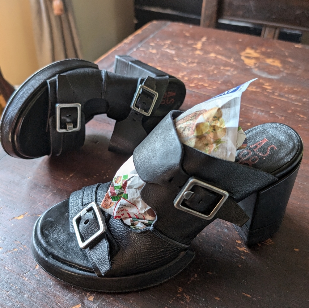 A.S.98 90's Vibes Platform Black Leather Chunky Platform Shoes Sandals 39 8.5 9